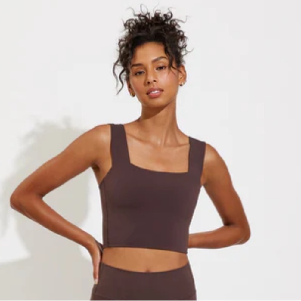 Left On Friday Brown Square-Neck Crop Tank